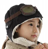 Czapki dla dzieci - Czapka Pilotka Uszatka Dla Dzieci Czarna - miniaturka - grafika 1