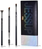 Pędzle do makijażu - Jessup Beauty JESSUP - PRO Brow Brush Set - Zestaw 3 pędzli do makijażu brwi - T326 Black/Silver - miniaturka - grafika 1