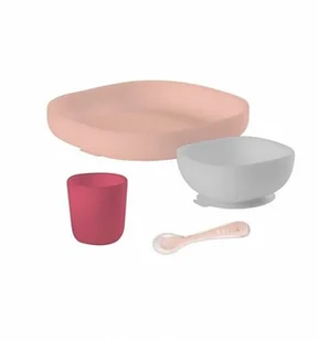 Beaba Komplet naczyń z silikonu pink - Miseczki i talerzyki dla dzieci - miniaturka - grafika 2