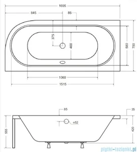 Besco Besco Avita 170x75 wanna asymetryczna lewa  (#WAA-170-NL ) - Wanny - miniaturka - grafika 2