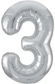Balony i akcesoria - Unique Balon foliowy cyfra 3, srebrny, UNIQUE, 34" U53823 - miniaturka - grafika 1
