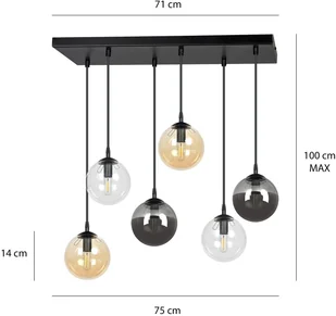 EULUNA Lampa wisząca Glassy 6-pkt. prosta grafit/bursztyn - Lampy sufitowe - miniaturka - grafika 4