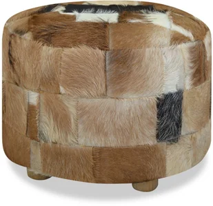 vidaXL Okrągły puf, prawdziwa skóra, 50 x 50 x 45 cm - Taborety i hokery - miniaturka - grafika 6