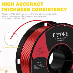 ERYONE ERYONE PETG Filament for 3D Printer 1.75mm Tolerance 0.03mm 1KG(2.2LBS)/Spool - Transparent Red 795732EUDF - Filamenty i akcesoria do drukarek 3D - miniaturka - grafika 2