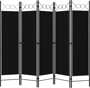 vidaXL Parawan 5-panelowy, czarny, 200 x 180 cm vidaXL - Parawany - miniaturka - grafika 2