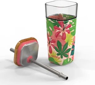 QUOKKA Quokka Liquid Cube Kubek szklany 540 ml ze słomką ze stali nierdzewnej (Pink Jungle) - Shakery i bidony sportowe - miniaturka - grafika 4