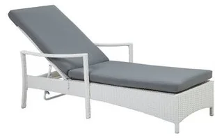 Beliani Leżak rattan biały poducha szara VASTO - Leżaki ogrodowe - miniaturka - grafika 2