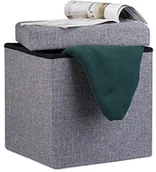 Kosze na bieliznę - Relaxdays składany puf do siedzenia, 38 x 38 x 38 cm, skrzynia do siedzenia jako podnóżek, kostka do siedzenia wykonana z lnu, pokrywa zdejmowana, różne kolory, ciemnoszary, 38 x 38 x 38 cm 10019047_709 - miniaturka - grafika 1