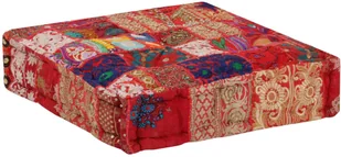 vidaXL Kwadratowy puf patchworkowy, bawełna, 50x50x12 cm, czerwony - Pufy i podnóżki - miniaturka - grafika 3