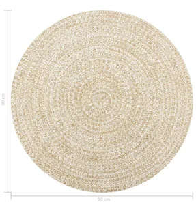 vidaXL Ręcznie wykonany dywanik, juta, biały i naturalny, 90 cm - Dywany - miniaturka - grafika 6