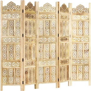 vidaXL vidaXL Parawan 5-panelowy, ręcznie rzeźbiony, 200x165 cm, drewno mango - Parawany - miniaturka - grafika 8