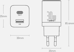 Baseus Super Si Pro szybka ładowarka USB / USB Typ C 30W Power Delivery Quick Charge biały CCSUPP-E02 - Ładowarki do telefonów - miniaturka - grafika 21
