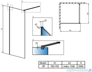 Radaway Modo X Black II Frame kabina Walk-in 80x200 szkło 10mm 389284-54-56 | - Ścianki i drzwi prysznicowe - miniaturka - grafika 2