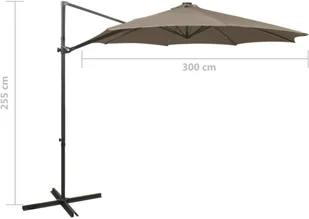 vidaXL Wiszący parasol z lampkami LED i słupkiem, kolor taupe, 300 cm 312339 - Parasole ogrodowe - miniaturka - grafika 11