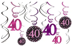 Amscan Dekoracyjne sprężynki 40 Urodziny Błyszczące róż 12 szt. 9900605 - Urodziny dla dorosłych - miniaturka - grafika 2