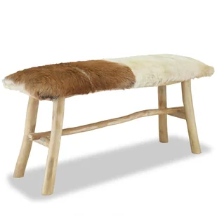 vidaXL Ławka, prawdziwa skóra, drewno tekowe vidaXL - Ławki do przedpokoju - miniaturka - grafika 5