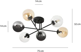 EULUNA Lampa wisząca Glassy 6-pkt. prosta, grafitowa - Lampy sufitowe - miniaturka - grafika 3