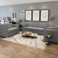 Komplety wypoczynkowe - Komplet wypoczynkowy 3+2+1 jasnoszary materiał - miniaturka - grafika 1