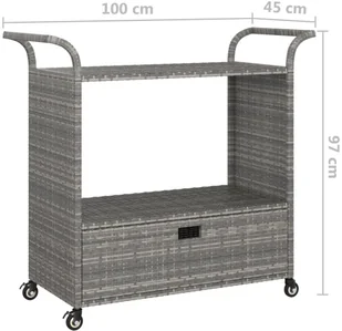 shumee Wózek barowy z szufladą szary 100x45x97 cm polirattan - Wózki na żywność - miniaturka - grafika 8