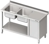 Stoły gastronomiczne - Stalgast Stół ze zlewem dwukomorowym (L) z szafką i półką 1700x700x850 mm 981067 - miniaturka - grafika 1