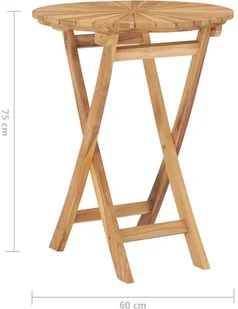 vidaXL Składany stół ogrodowy, 60 cm, lite drewno tekowe - Stoły ogrodowe - miniaturka - grafika 7