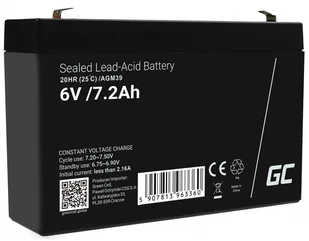Green Cell Akumulator bezobsługowy AGM VRLA 6V 7.2Ah do systemów alarmowych i zabawek AGM39 - Baterie do zasilaczy awaryjnych UPS - miniaturka - grafika 2