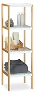 Półki łazienkowe - Relaxdays regał bambusowy z 4 półkami HBT:110 x 33 x 34 cm Elegancki regał do łazienki z 4 półkami z naturalnego drewna, stojący regał kuchenny lub drewniany do przechowywania w łazience, biały i natu 10017161 - miniaturka - grafika 1
