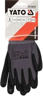 RĘKAWICE OCHRONNE NYLONOWE POWLEKANE SPIENIONYM NITRYLEM Z ANTYPOŚLIZGOWYM NAKROPIENIEM ROZMIAR 8 YT-74757 - Rękawice robocze - miniaturka - grafika 3