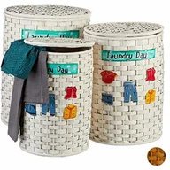 Dywaniki łazienkowe - Relaxdays bambusowy pojemnik na pranie, zestaw 3-częściowy, kosz na pranie z pokrywką, wyjmowana poszewka z materiału, kosz przepuszczający powietrze - miniaturka - grafika 1