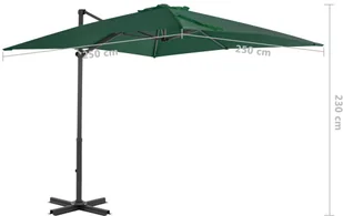 vidaXL Parasol wiszący z aluminiowym słupkiem, 250x250 cm, zielony - Parasole ogrodowe - miniaturka - grafika 9