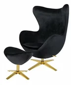 Fotele - King Home Fotel EGG SZEROKI VELVET GOLD z podnóżkiem czarny.50 - welur, podstawa złota HE-066.HM8+OTTO.50G [11492677] - miniaturka - grafika 1