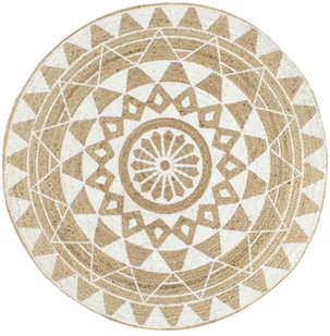 vidaXL Ręcznie wykonany dywanik, juta, biały nadruk, 90 cm 133695 - Dywaniki łazienkowe - miniaturka - grafika 2