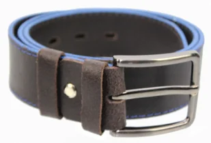 Complex (PL) Pasek Skórzany (PL) GRINGO Czekoladowy Z Pojedynczą Niebieską Nitką Skóra Licowa Matowa 40 mm - Paski - miniaturka - grafika 3