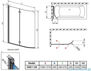 Radaway Eos PND I Parawan nawannowy 130 lewy przejrzyste 1205202-101L | - Parawany nawannowe Radaway Eos PND I Parawan nawannowy 130 lewy przejrzyste 1205202-101L | - Parawany nawannowe - miniaturka - grafika 2