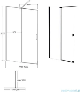 Besco Vayo Black kabina walk-in 120x200cm przejrzyste - Kabiny prysznicowe - miniaturka - grafika 2