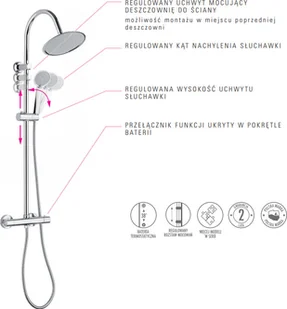Deante Neo Fresh zestaw prysznicowy ścienny z deszczownicą chrom NB051K NBF051T - Zestawy prysznicowe - miniaturka - grafika 2