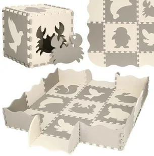 Mata piankowa 120x120 cm zwierzątka puzzle dla dzieci pianka EVA szaro-beżowa FM0016 - Maty piankowe - miniaturka - grafika 2