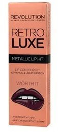 Makeup Revolution Retro Luxe Metallic Lip Kit, konturówka + błyszczyk Worth It, 1 g + 5,5 ml - Konturówki do ust - miniaturka - grafika 2