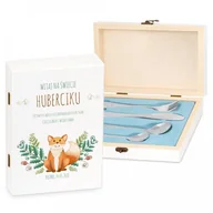 Sztućce dla dzieci - Murrano Zestaw Sztućców Dla Dzieci W Drewnianym Etui Nadruk Lisek SZT-ANIMALS_DRS-UV-034 - miniaturka - grafika 1