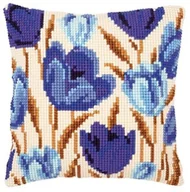 Poduszki dekoracyjne - Vervaco vervaco PN-0021764 poduszka ze wzorem krzyżykowym tulipany, niebieski PN-0021764 - miniaturka - grafika 1