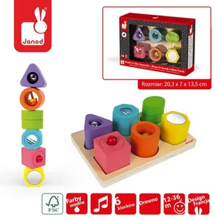 Janod KSZTAŁTY I DŹWIĘKI drewniana układanka sensoryczna J05332 - Układanki dla dzieci - miniaturka - grafika 7
