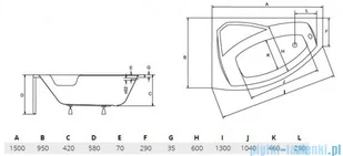Besco Rima 150x95cm wanna asymetryczna prawa + obudowa + syfon (#WAR-150-NP/OAR-150-P/L/19975) - Wanny - miniaturka - grafika 2
