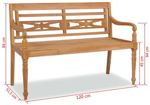 vidaXL Ławka Batavia 2-osobowa, drewno tekowe, 120 x 51,5 84 cm - Ławki ogrodowe - miniaturka - grafika 5