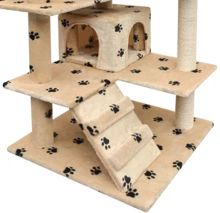 vidaXL Drapak dla kota, 125 cm, beżowy ze wzorem w kocie łapki - Drapaki dla kotów - miniaturka - grafika 3