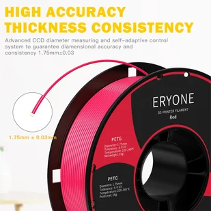 ERYONE ERYONE PETG Filament for 3D Printer 1.75mm Tolerance 0.03mm 1KG(2.2LBS)/Spool - Red 795728EUDF - Filamenty i akcesoria do drukarek 3D - miniaturka - grafika 2