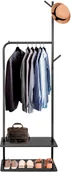 Wieszaki i stojaki - Wieszak na ubrania z regałem na buty 175cm stojak czarny HG0008 - miniaturka - grafika 1