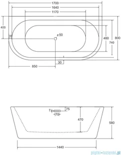 Besco Vica wanna 170x80cm wolnostojąca przyścienna z syfonem #WAS-170-V | - Wanny z hydromasażem - miniaturka - grafika 2