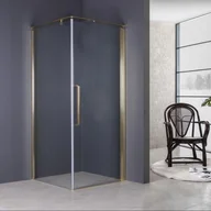 Kabiny prysznicowe - Sea Horse Kabina kwadratowa bezprofilowa FRESH LINE 1-skrzydłowa 80x80x195 złoty połysk szkło transparentne z relingiem uniwersalna - miniaturka - grafika 1