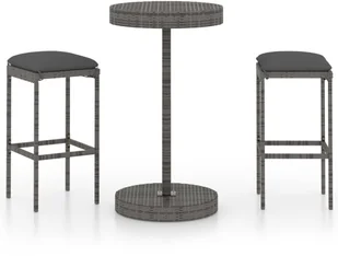 vidaXL 3-cz. zestaw mebli barowych z poduszkami, rattan PE, szary 3064760 - Meble ogrodowe - miniaturka - grafika 3