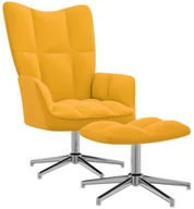 Fotele - shumee Fotel z podnóżkiem musztardowy obity aksamitem - miniaturka - grafika 1